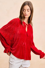 BiBi Christmas Theme Velvet Bow Tied Top With Neck Drop