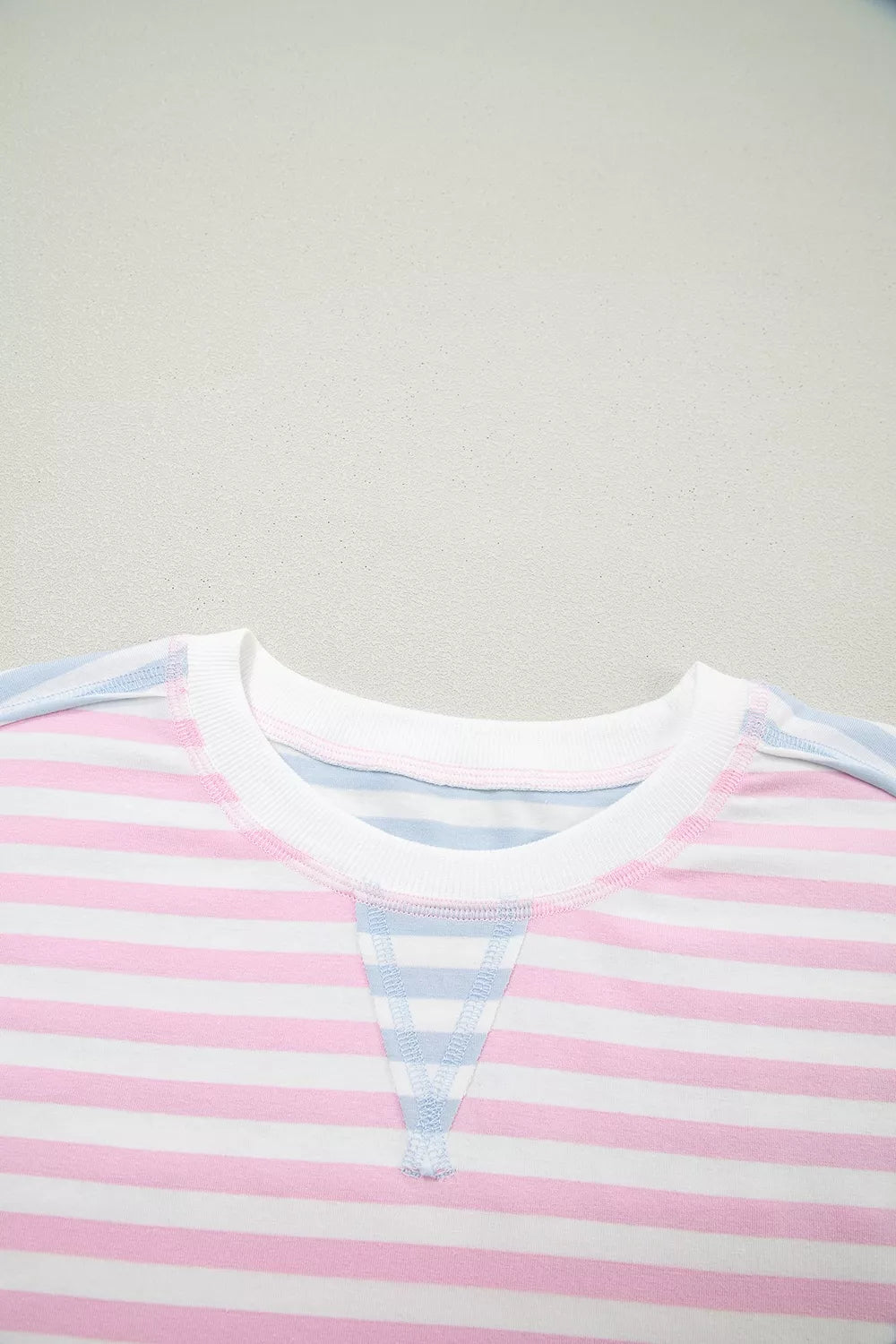 Casual Stripe Oversize Dolman Sleeve Patchwork T Shirt
