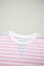 Casual Stripe Oversize Dolman Sleeve Patchwork T Shirt