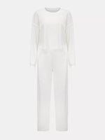 Waffle-Knit Round Neck Top and Pants Set