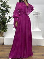 Pleated Mock Neck Long Sleeve Maxi Dress