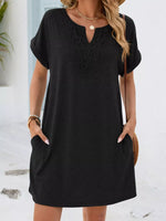 Lace Trim Notched Short Sleeve Dress