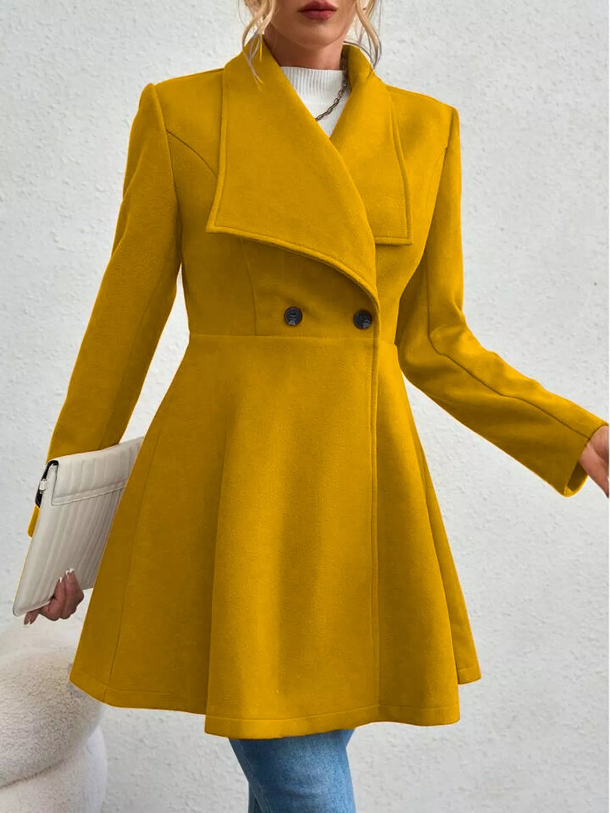 Double-Breasted Wool Blend Coat