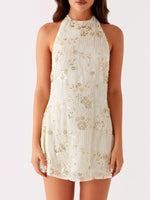 Sequin Beaded Halter Neck Dress