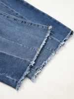 Stitched Raw Hem Wide Leg Loose Jeans