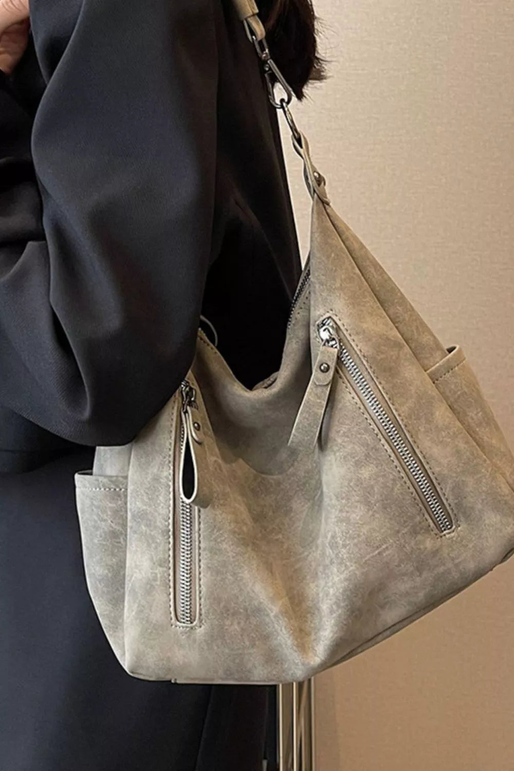 Zipper Details Adjustable Strap Crossbody Bag