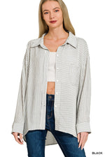 Zenana Woven Stripe Button Down Shirt