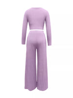 Casual Long Sleeve Crop Top and Wide Leg Pants Set