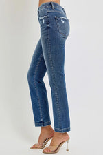 RISEN Full Size Tummy Control Elastic Band Mid Rise Straight Jeans Plus Size
