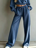Round Neck Cropped Sweatshirt and Wide-Leg Pants Set