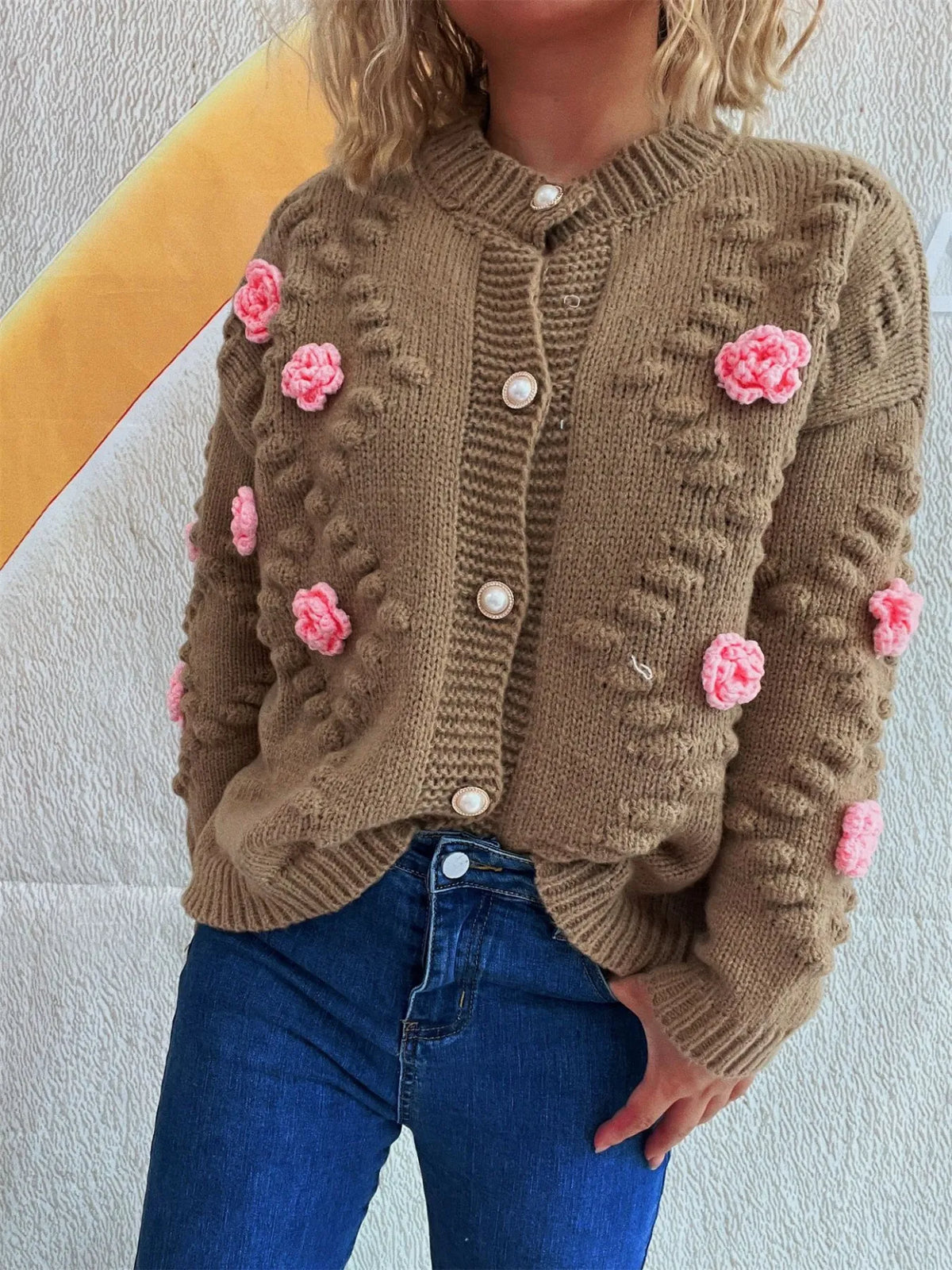 Flower Button Up Long Sleeve Cardigan