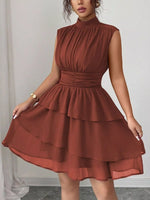 Sleeveless Mock Neck Layered Ruffle Dress