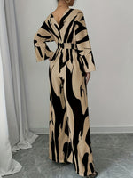 Abstract Print V-Neck Wide Leg Jumpsuit