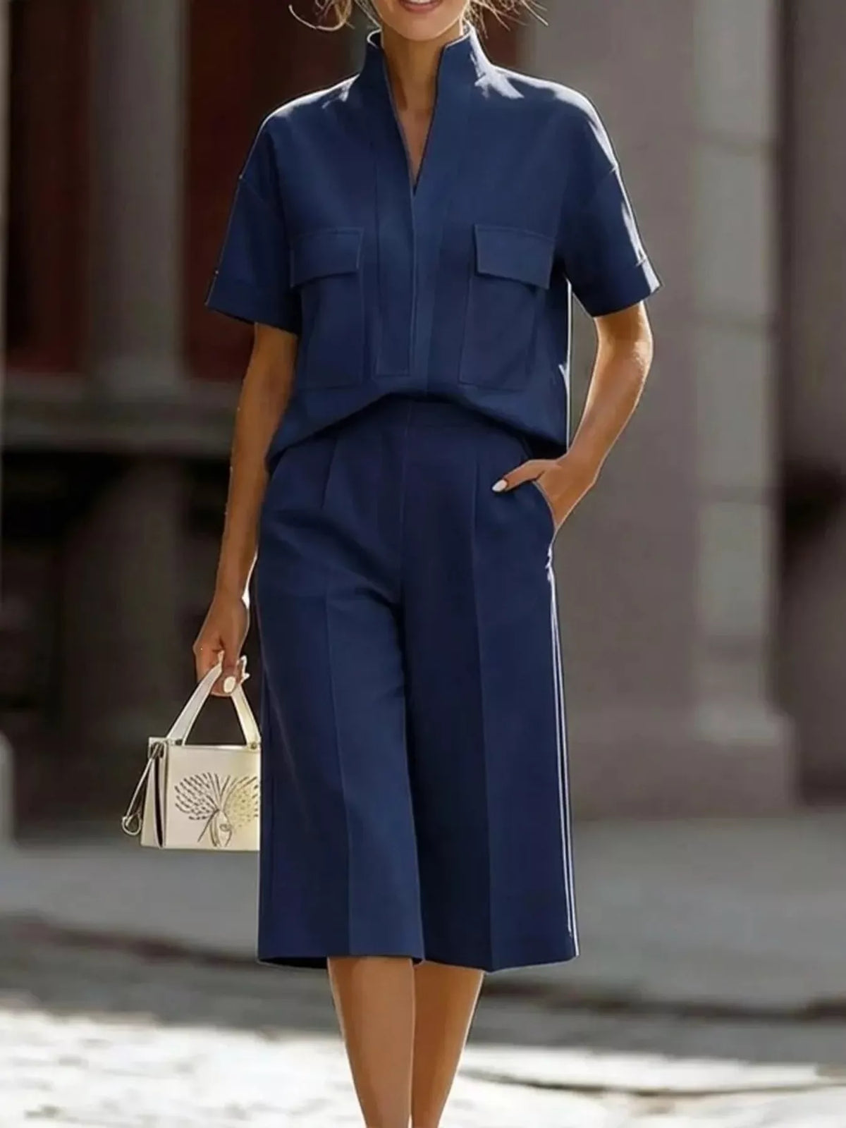 Full Size Short Sleeve Top and Shorts Set Plus Size