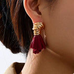 Golden Wire Wrapped Tassel Drop Earrings