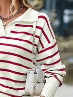 Ribbed Hem Long Sleeve Striped Sweater