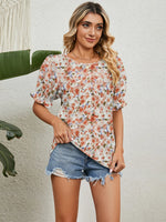 Printed Puff Sleeve Casual Blouse