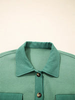 Waffle Knit Vintage Patchwork Button Up Loose Shirt