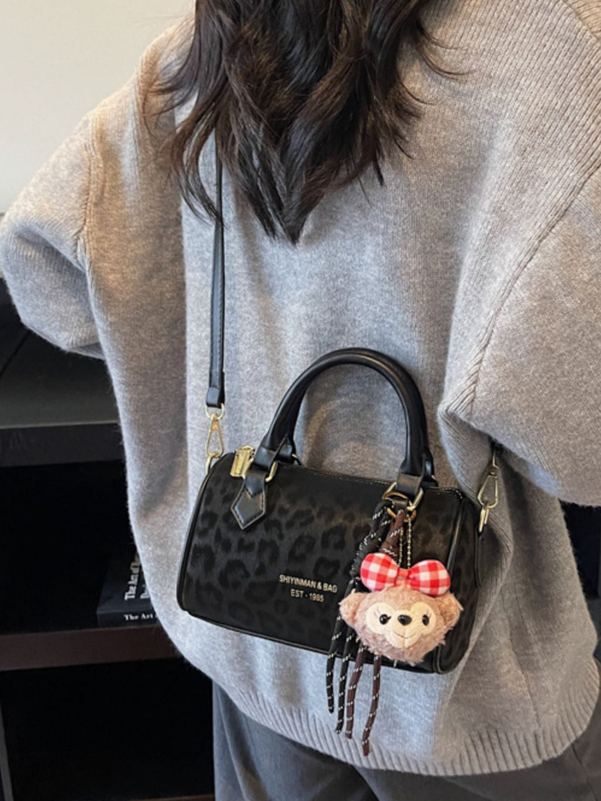 Leopard Print Barrel Crossbody Bag