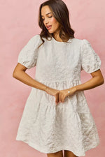 SO ME Floral Jacquard Diagnol Tiered Short Mini Dress