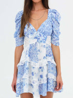 Ruffled Floral Print Half Sleeve Dress