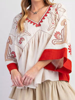 Printed V-Neck Top with Contrast Trim Details
