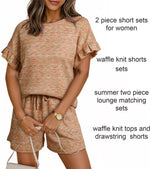 Ruffle Sleeve Textured Top and Shorts Set