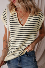 Stripe Turn-Down Johnny Collar Sweater Vest