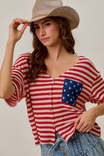 SO ME Stripe Waffle Knit Fourth Of July Cardigan Top