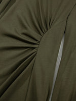 Solid Color Ruched Detail Long Sleeve Midi Dress