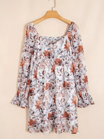 Floral Print Sweetheart Neck Long Sleeve High Waist Mini Dress