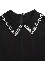 Bead Collar Short Sleeve Mini Dress