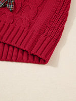 Plaid Lace Up Detail Christmas Holiday Puff Short Sleeve Sweater