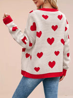 Heart Pattern Button-Up Knit Cardigan