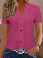 Textured Notched Short Sleeve Blouse