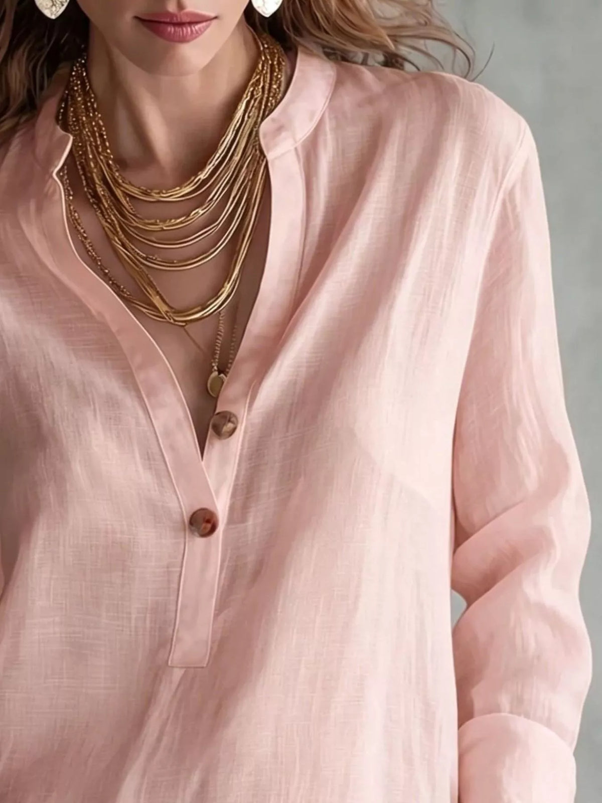 Button Detail Long Sleeve Blouse