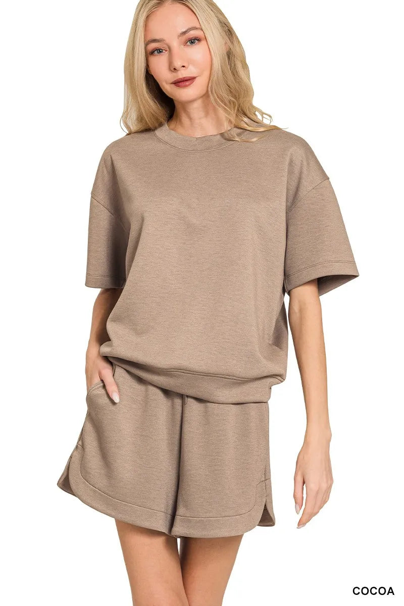 Zenana Scuba Short Sleeve Top & Shorts Set