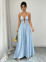 Striped Halter Neck Maxi Dress