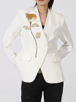 Flower Button Front Long Sleeve Blazer
