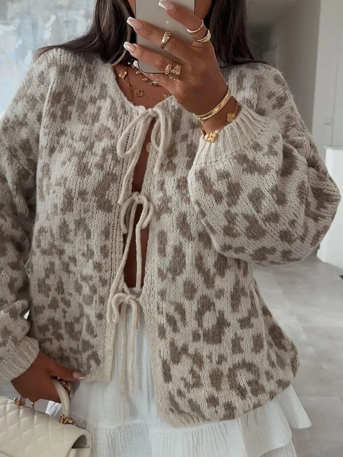 Leopard Tie Front Cardigan