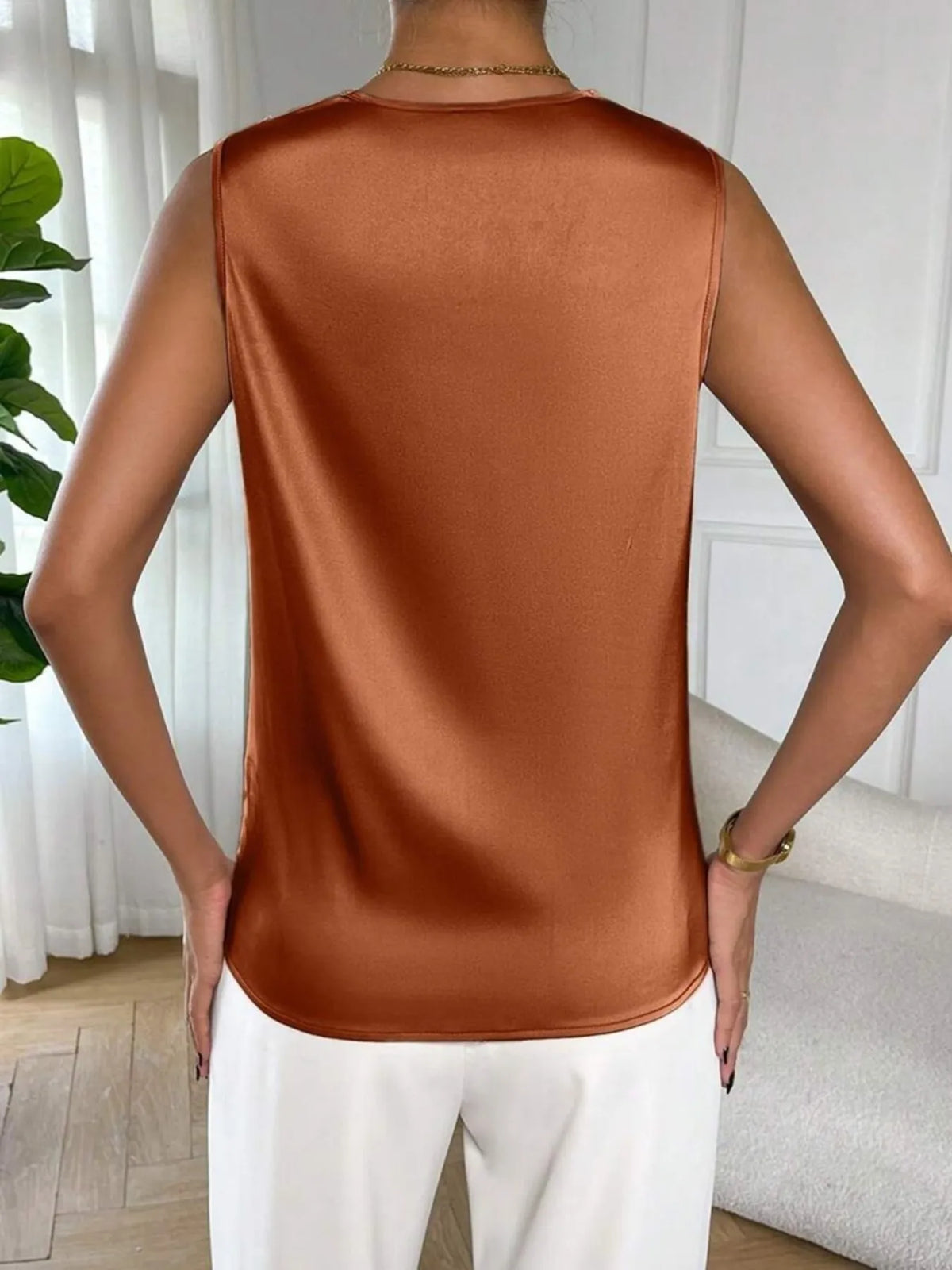Satin Cowl Neck Sleeveless Blouse