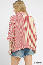 Umgee Mixed Stripe Oversized Button Down Top