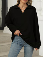 Johnny Collar Drop Shoulder Long Sleeve Sweatshirt