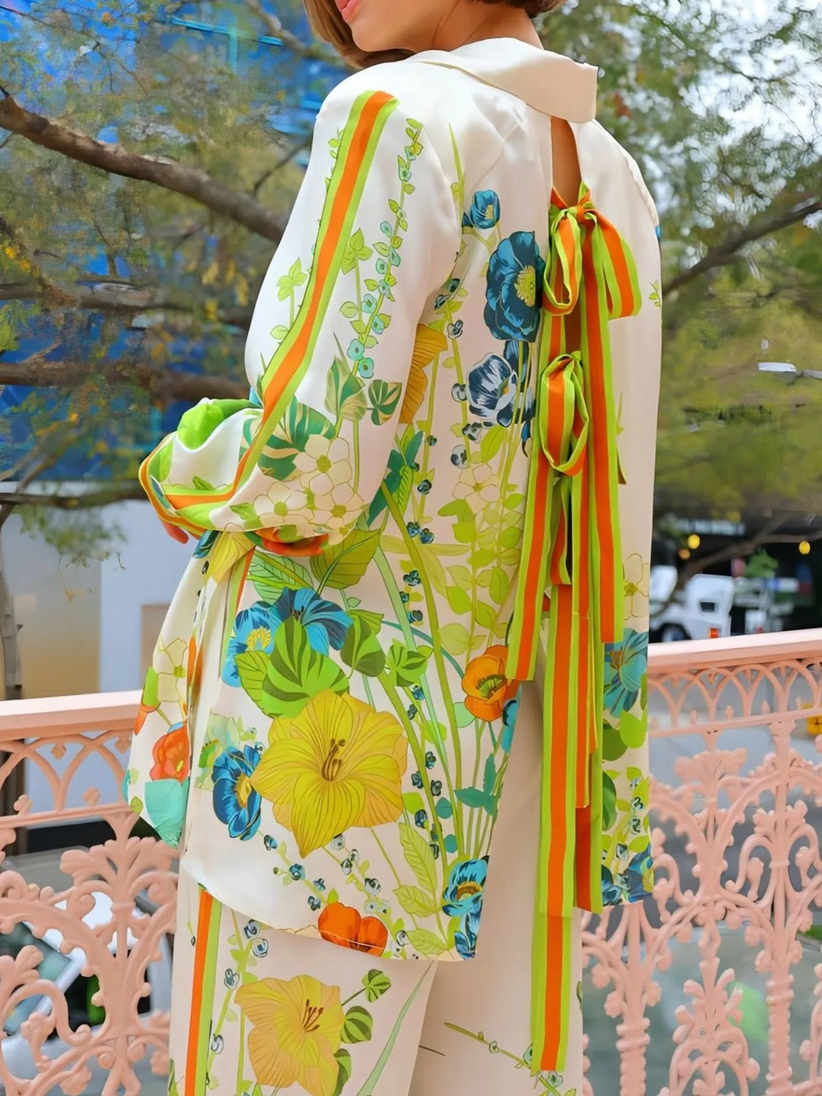 Printed Tie Back Shirt and Pants Set