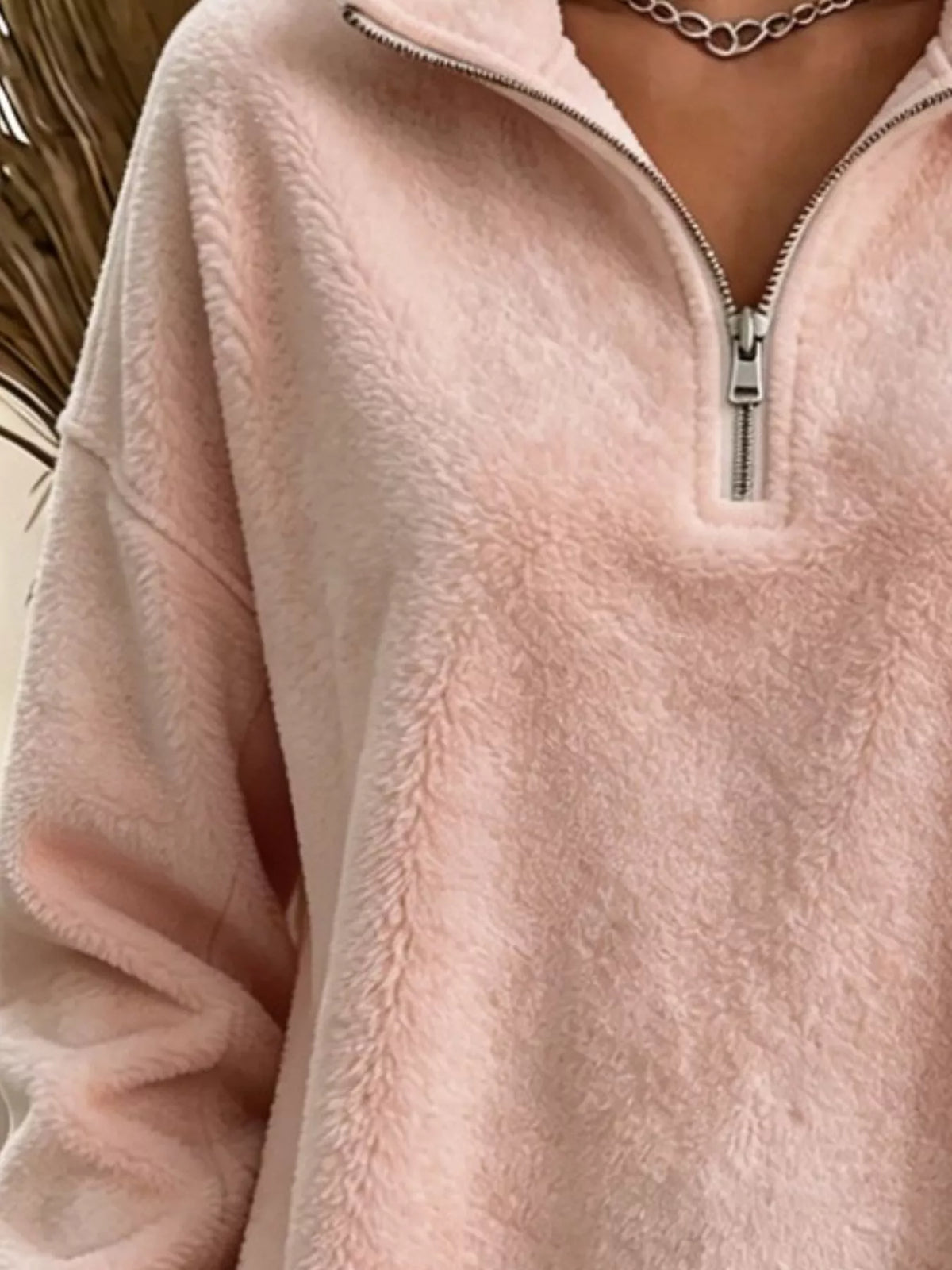 Full Size Quarter-Zip Fleece Sweatshirt Plus Size