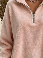 Full Size Quarter-Zip Fleece Sweatshirt Plus Size