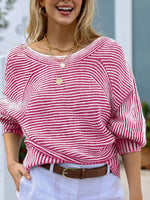 Striped Boat Neck Casual Sweater