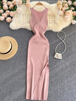 Knot Back Sleeveless Knit Bodycon Midi Dres