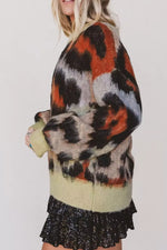 Leopard Print Drop Shoulder Long Sleeve Round Neck Sweater