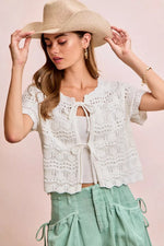 BiBi Front Bow Tie Detail Pointelle Knit Top
